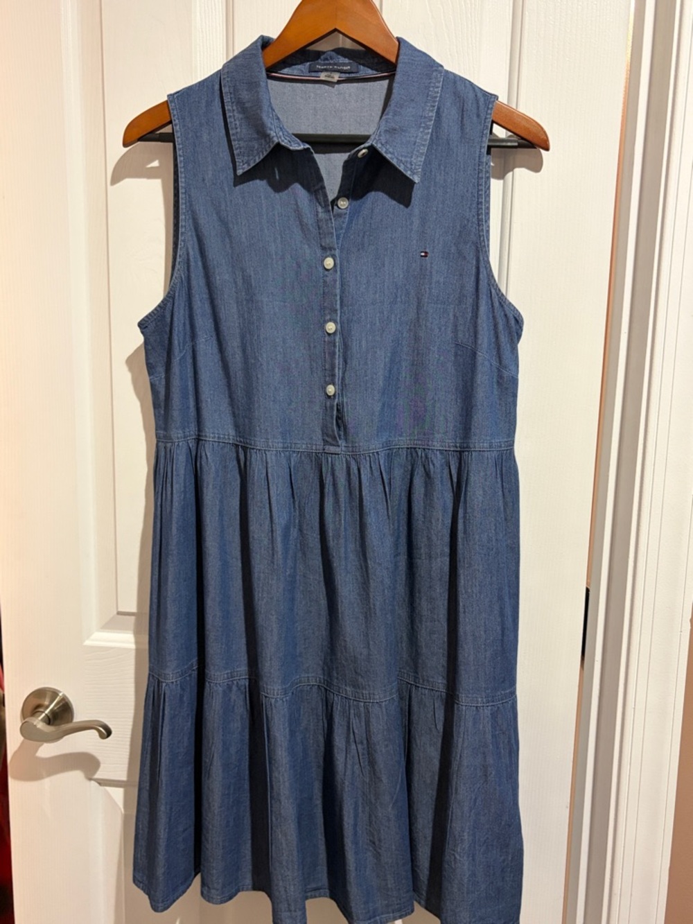 Tommy Hilfiger Sleeveless Denim Tiered Midi Dress - Blue